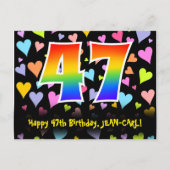 Carte Postale 47e anniversaire : motif de cœurs amusants, arc-en (Devant)