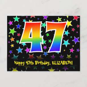 Carte Postale 47e Anniversaire : motif d'étoiles amusantes, arc-