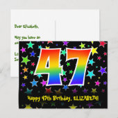 Carte Postale 47e Anniversaire : motif d'étoiles amusantes, arc- (Devant / Derrière)