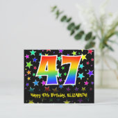 Carte Postale 47e Anniversaire : motif d'étoiles amusantes, arc- (Debout devant)