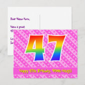 Carte Postale 47e anniversaire : Rayures roses et cœurs, 47 arc- (Devant / Derrière)