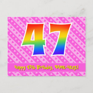 Carte Postale 47e anniversaire : Rayures roses et cœurs, Arc-en-