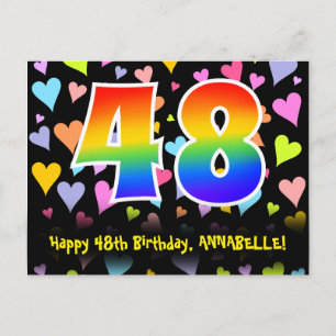 Carte Postale 48e anniversaire : Fun Hearts Motif, Arc-en-ciel 4