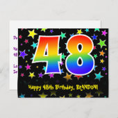 Carte Postale 48e Anniversaire : motif d'étoiles amusantes, arc- (Devant / Derrière)