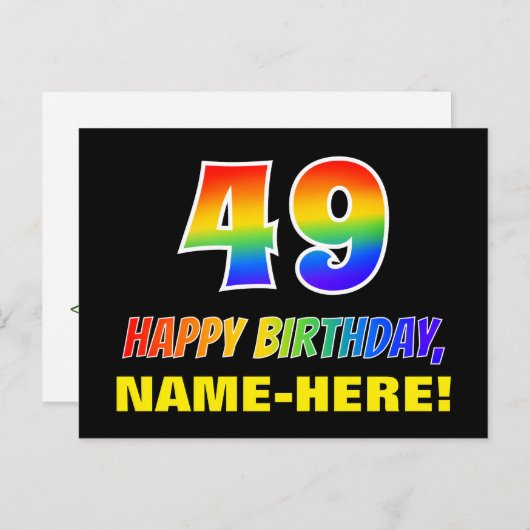 Carte Postale 49e anniversaire : Bold, amusant, simple, arc-en-c (Devant / Derrière)