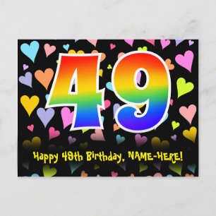 Carte Postale 49e Anniversaire : Motif Cœurs Amusants, Arc-en-ci