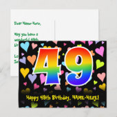 Carte Postale 49e anniversaire : motif de cœurs amusants, arc-en (Devant / Derrière)