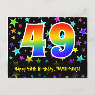 Carte Postale 49e Anniversaire : Motif Étoiles Amusantes, Arc-en