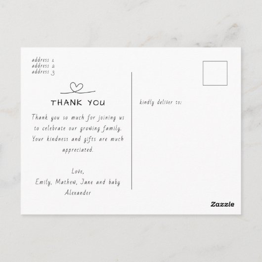 Carte Postale 4 Baby shower photo moderne écrit à la main Merci (Dos)