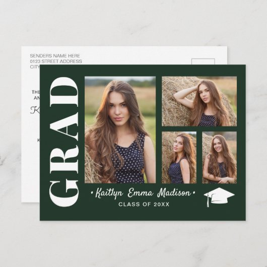 Carte Postale 4 Collage photo Script moderne Vert Grad (Devant / Derrière)