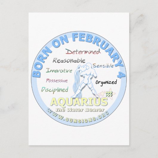 Carte Postale 4 février Anniversaire - Aquarius (Devant)