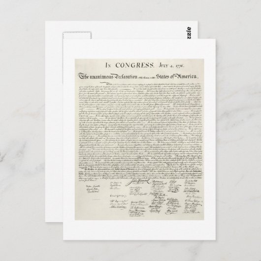Carte Postale 4 juillet 1776 DÉCLARATION D'INDEpendence (Devant / Derrière)