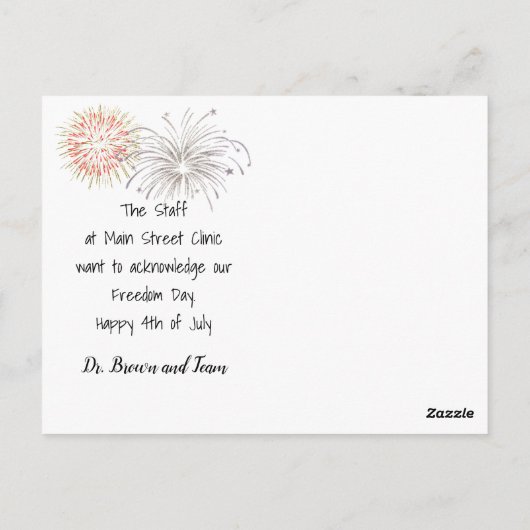 Carte Postale 4 juillet Chien et feux d'artifice (Dos)