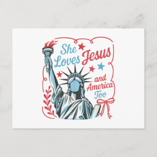 Carte Postale 4 juillet Elle aime Jésus et l'Amérique aussi Chri