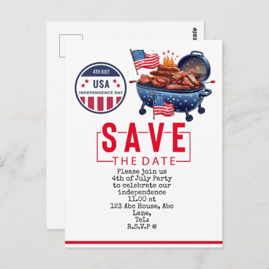 Carte Postale 4 juillet Enregistrer la date fête de l'indépendan (Devant / Derrière)