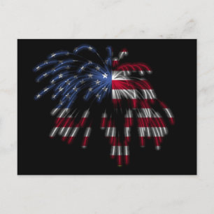 Carte Postale 4 juillet feux d'artifice et le drapeau américain