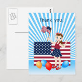 Carte Postale 4 juillet Fille anniversaire avec drapeau américai (Devant / Derrière)
