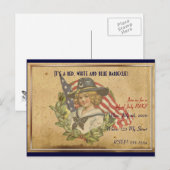 Carte Postale 4 juillet fille Vintage avec drapeaux (Devant / Derrière)