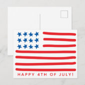 Carte Postale 4 juillet heureux | Drapeau américain tiré à la ma (Devant / Derrière)