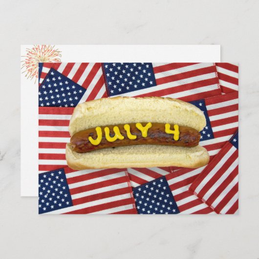 Carte Postale 4 juillet hot dog sur drapeaux (Devant / Derrière)