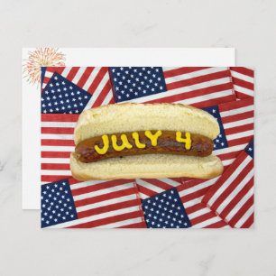Carte Postale 4 juillet Hot Dog sur les drapeaux