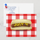 Carte Postale 4 juillet Hot Dog sur Plaid (Devant / Derrière)