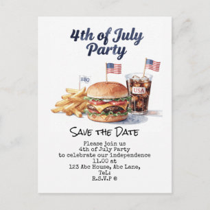 Carte Postale 4 juillet, réservez la date Fête de l'Indépendan