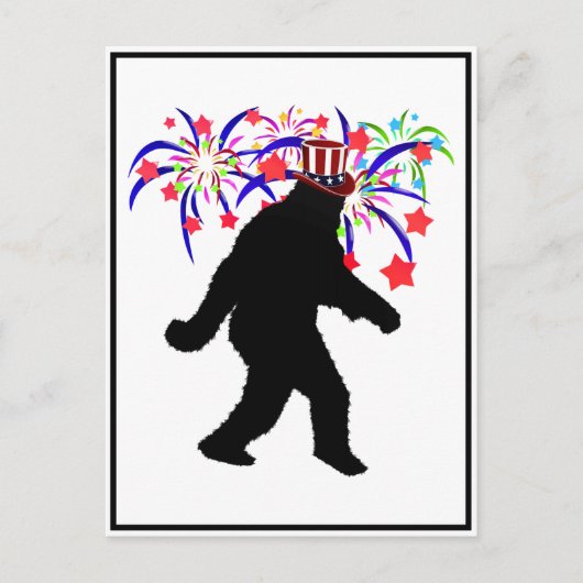Carte Postale 4 juillet Squatchin' avec feux d'artifice (Devant)