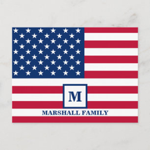 Carte Postale 4 juillet USA Drapeau Américain Monogramme Personn