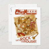 Carte Postale 4 Petits monstres - Rock the House (Devant / Derrière)