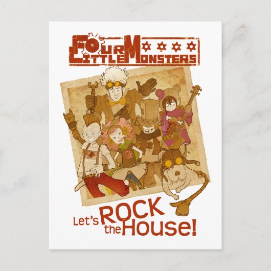 Carte Postale 4 Petits monstres - Rock the House (Devant)