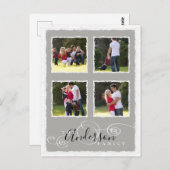 Carte Postale 4 Photo Collage Ajouter Nom de famille Gris (Devant / Derrière)