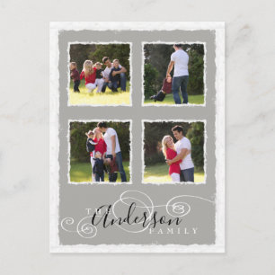Carte Postale 4 Photo Collage Ajouter Nom de famille Gris
