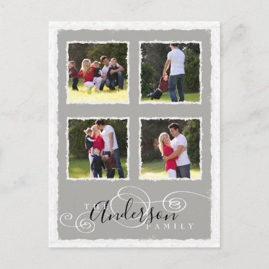 Carte Postale 4 Photo Collage Ajouter Nom de famille Gris (Devant)