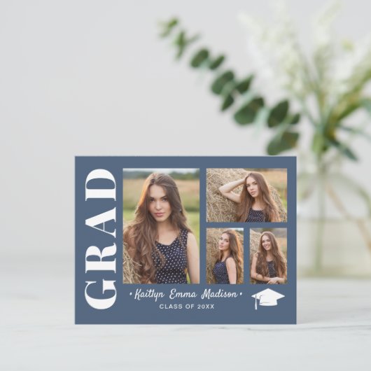 Carte Postale 4 Photo Collage Script moderne Dusty Blue Grad (Debout devant)