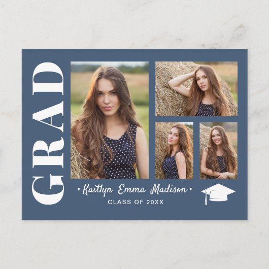 Carte Postale 4 Photo Collage Script moderne Dusty Blue Grad (Devant)