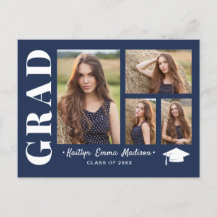 Carte Postale 4 Photo Collage Script moderne Marine Bleu Grad
