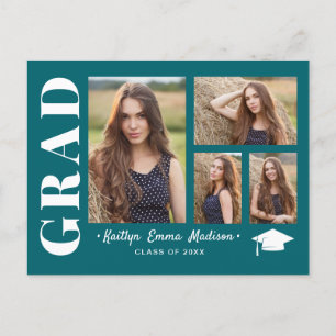 Carte Postale 4 Photo Collage Script moderne Turquoise Grad Cart
