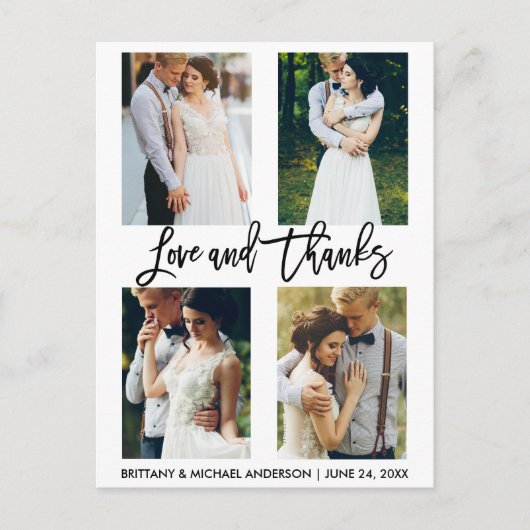 Carte Postale 4 Photo Moderne Brush Script Mariage Love Thanks (Devant)