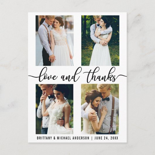 Carte Postale 4 Photo Moderne Mariage Amour et Merci (Devant)