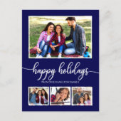 Carte Postale 4 Photos Collage Joyeuses Vacances Moderne Bleu (Devant)