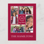 Carte Postale 4 Photos Collage Monogramme Joyeux Noël (Devant)