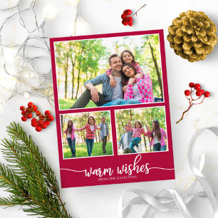 Carte Postale 4 photos Collage Warm Wishes Modern Christmas