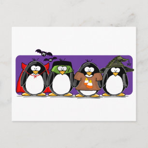 Carte Postale 4 pingouins d'Halloween