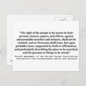 Carte Postale 4e amendement de la Constitution des États-Unis (Devant / Derrière)