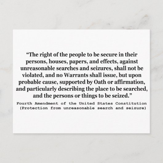 Carte Postale 4e amendement de la Constitution des États-Unis (Devant)