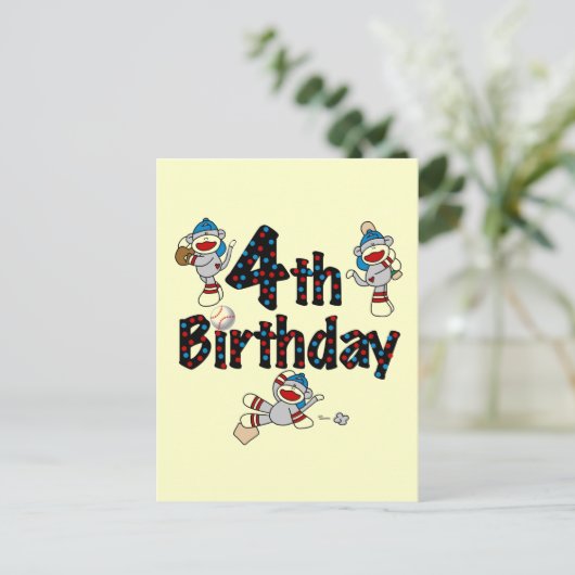 Carte Postale 4e anniversaire de baseball de singe de soq (Debout devant)