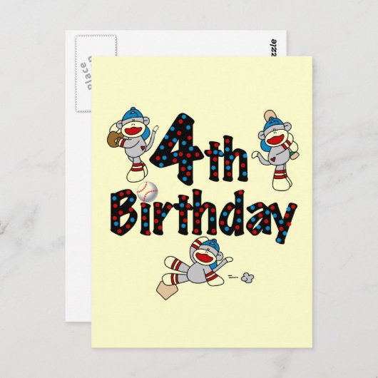 Carte Postale 4e anniversaire de baseball de singe de soq (Devant / Derrière)