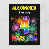 Carte Postale 4e anniversaire - Fun Fireworks amusants, Rainbow  (Devant)