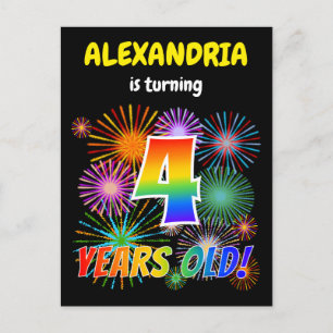 Carte Postale 4e anniversaire - Fun Fireworks amusants, Rainbow